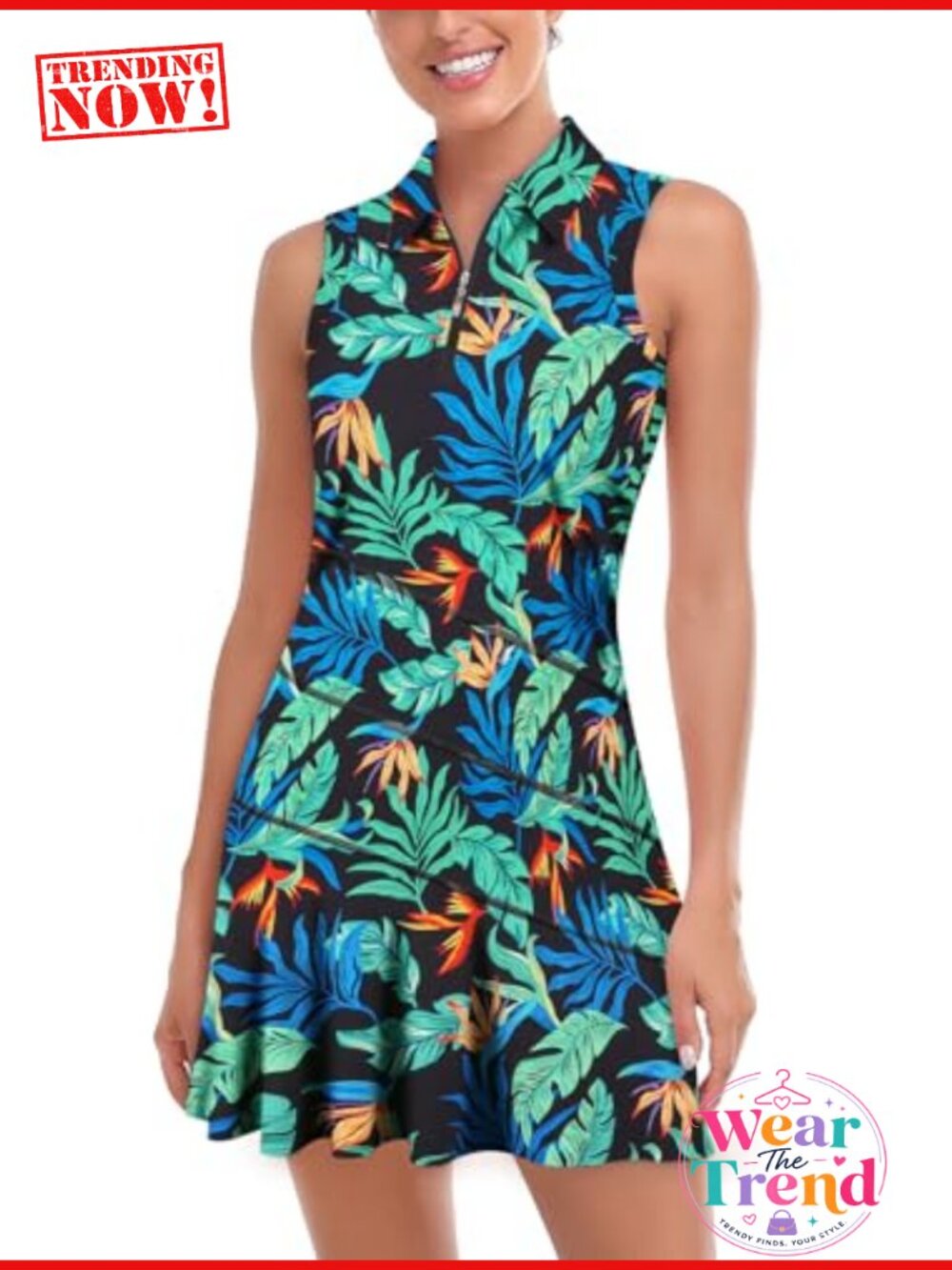 Women's Tennis Dress with Shorts, Zip Polo Sleeveless Athletic Golf Dress